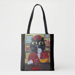 Bolsa Tote Caráter da arte popular do gato de Barista