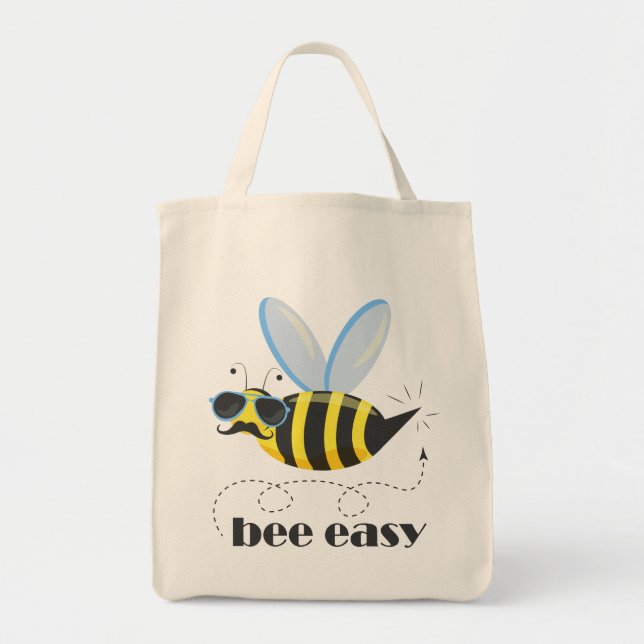 Bolsa Tote Caráter de abelha com óculos de sol do bigode Abel (Frente)