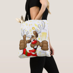 Bolsa Tote Caráter de Natal Engraçado do Bebado Reindeer
