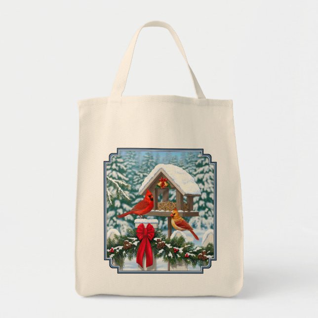 Bolsa Tote Cardeiros e alimentador de aves de Natal (Frente)