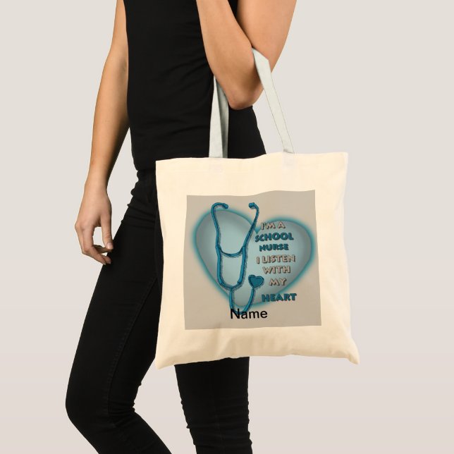 Bolsa Tote Cardíaca Azul Enfermeira Tote Bag (Frente (produto))