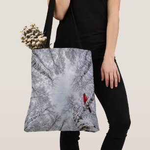 Bolsa Tote Cardinal Vermelho em uma Floresta de Bétula Branca