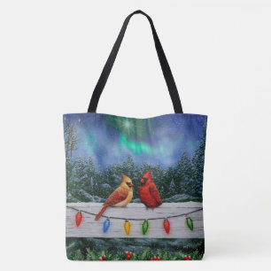 Bolsa Tote Cardinhos e Luzes de Natal Neve de inverno