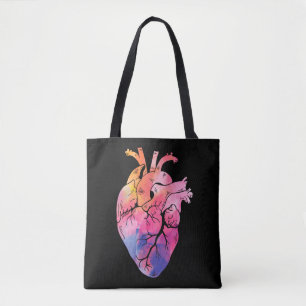 Bolsa Tote Cardiologia Colorida do Coração Anatômico Pastel