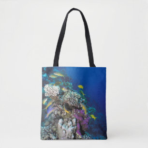 Bolsa Tote Cardumes de Salmonete em torno de Pequeno Coral