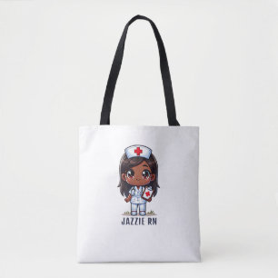Bolsa Tote Caricatura da Enfermeira Negra de Manga Bonita Per