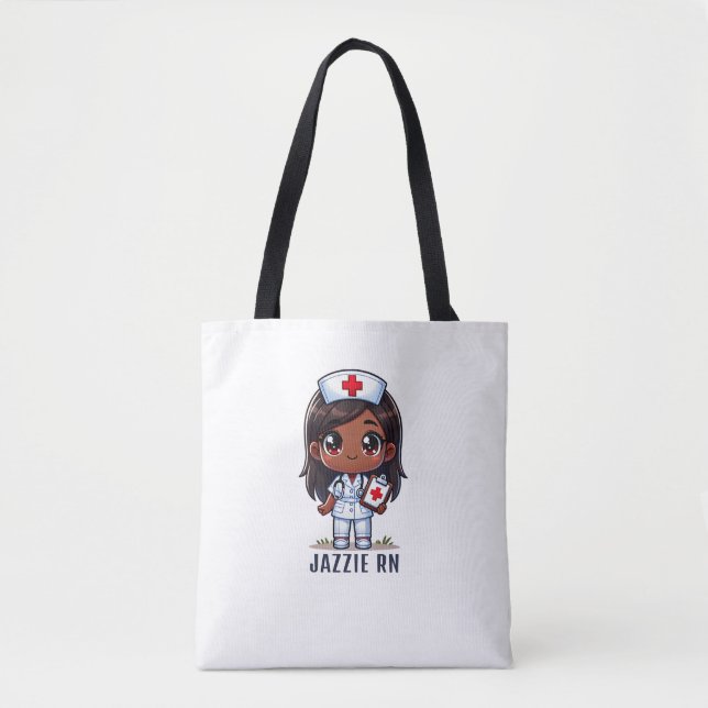 Bolsa Tote Caricatura da Enfermeira Negra de Manga Bonita Per (Frente)