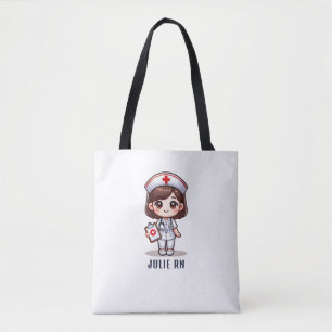 Bolsa Tote Caricatura de Enfermeira de Manga Brunette Cute Pe