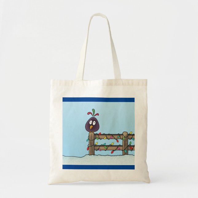 Bolsa Tote Caricatura de Sábios Aplaude Pássaro na Cerca (Frente)