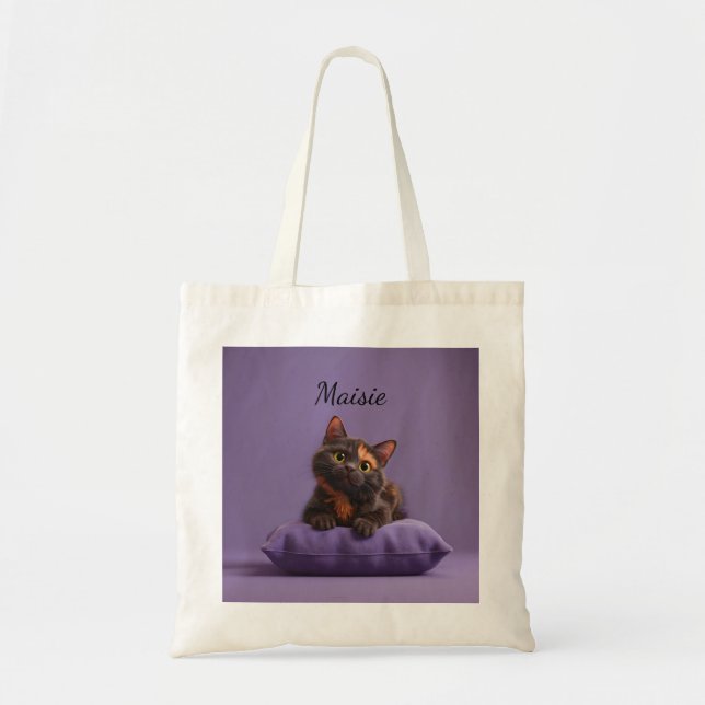 Bolsa Tote Caricatura Tortoisesinferno Kitten em Púrpura (Frente)