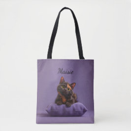 Bolsa Tote Caricatura Tortoisesinferno Kitten em Púrpura
