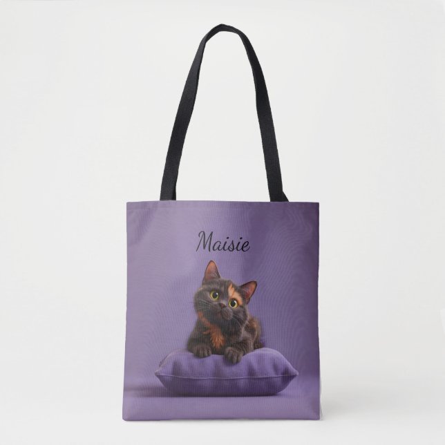 Bolsa Tote Caricatura Tortoisesinferno Kitten em Púrpura (Frente)