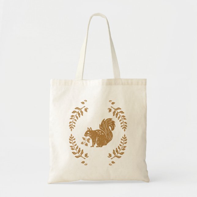Bolsa Tote Carimbo Temático de Esquilo no Outono (Frente)