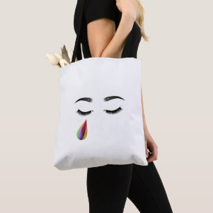 Bolsa Tote Carinha Mínima Feminina Chorando Lágrimas Arco-Íri