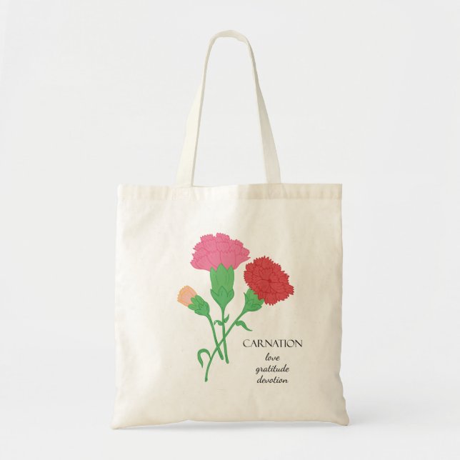 Bolsa Tote Carnação Janeiro Bag Flor Mês (Frente)