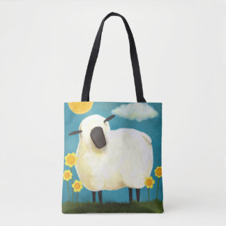 Bolsa Tote Carneiros macios lunáticos e flores amarelas
