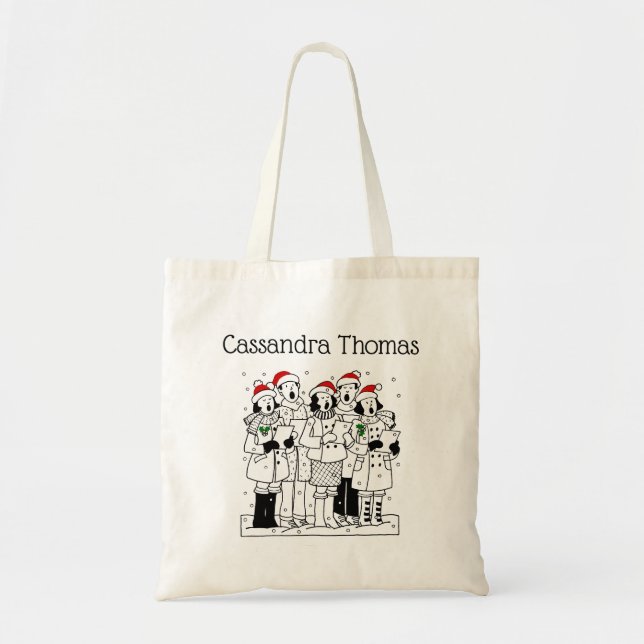 Bolsa Tote Caroleiros de Natal Festivos com Neve (Frente)