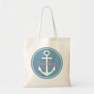 Bolsa Tote Carolina Blue e White Anchor com Feliz Rosa