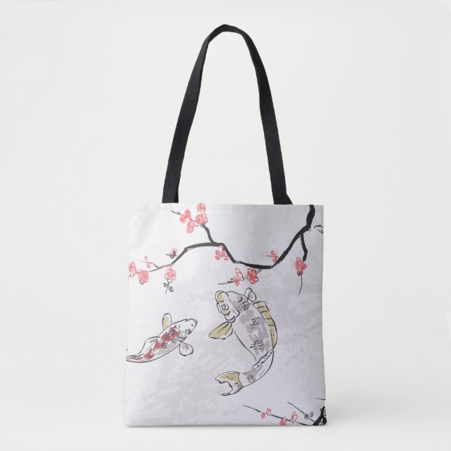Bolsa Tote carp koi fish paisagem paisagem illustr esboço (Frente)