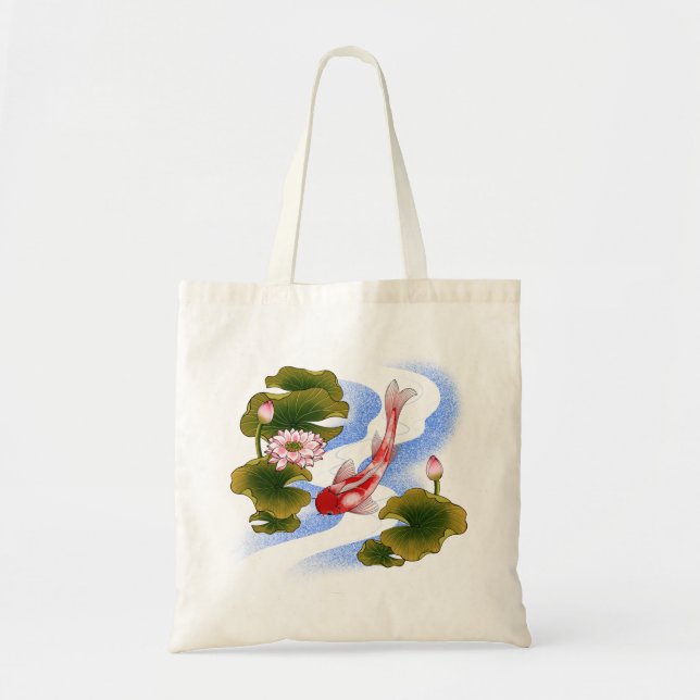 Bolsa Tote Carpa koi elegante no lago de lótus (Frente)