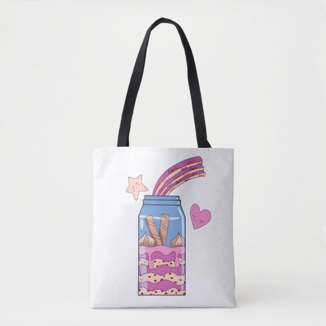 Bolsa Tote Carregando bateria versus jar de amor | Kawaii (Frente)