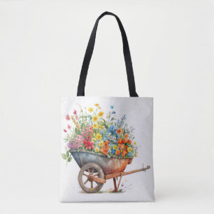 Bolsa Tote Carrinho de Mão Cheio de Flores Frescas
