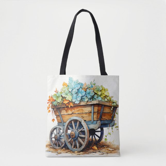 Bolsa Tote Carrinho de Mão Cheio De Várias Flores Silvestres (Frente)
