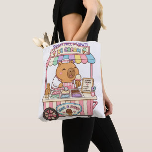 Bolsa Tote Carrinho de Sorvete Pastel Kawaii Capivara Persona