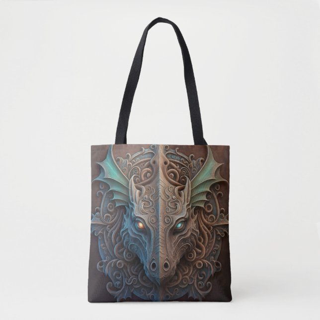 Bolsa Tote Carrinho do Dragão Gargoyle da Pedra Medieval (Frente)