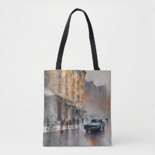 Bolsa Tote Carro Azul Vintage na paisagem urbana florida