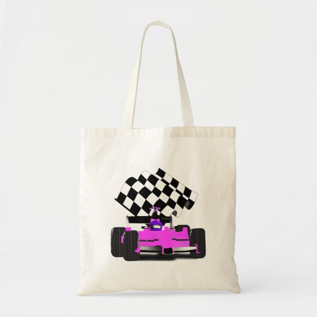 Bolsa Tote Carro Race Rosa Girly com Bandeira Verificada (Frente)