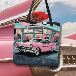 Bolsa Tote Carro Rosa dos Anos 50 Retrô Lanchonete de Meados 