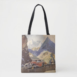 Bolsa Tote Carro vintage na Mountain Road no inverno com neve