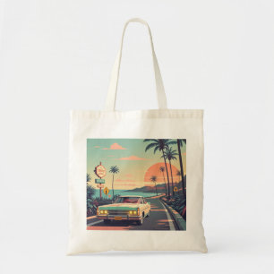 Bolsa Tote Carro vintage retrorreflector na estrada de praia