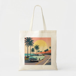 Bolsa Tote Carro vintage retrorreflector numa estrada costeir