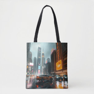 Bolsa Tote Carros da cidade de arranha-céu Cyberpunk