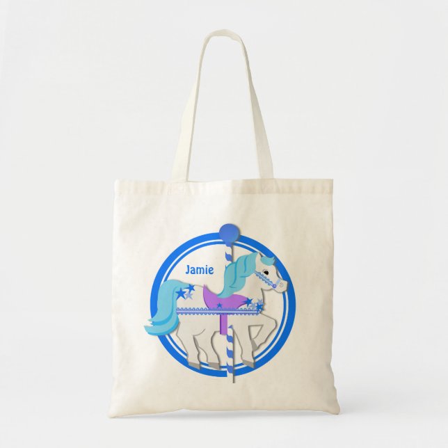 Bolsa Tote Carrossel Pony Blue com estrelas (Frente)