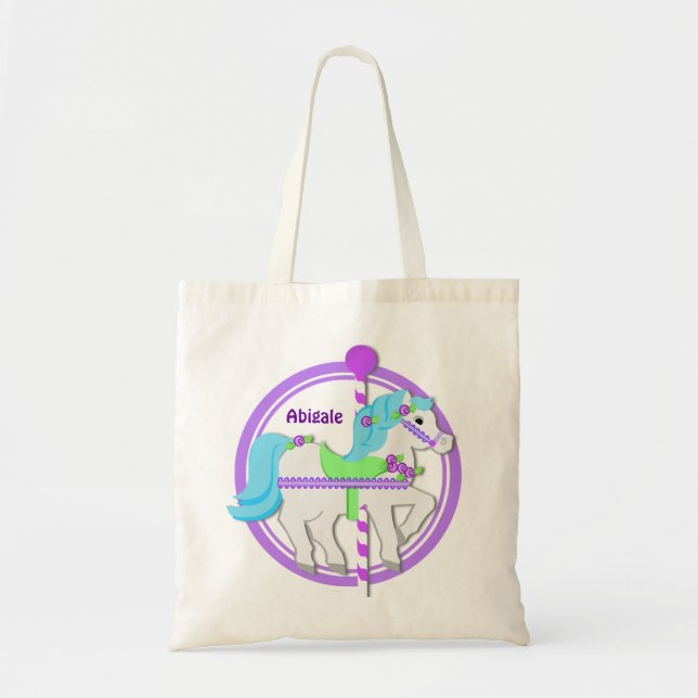 Bolsa Tote Carrossel Pony Purple com Rosas (Frente)
