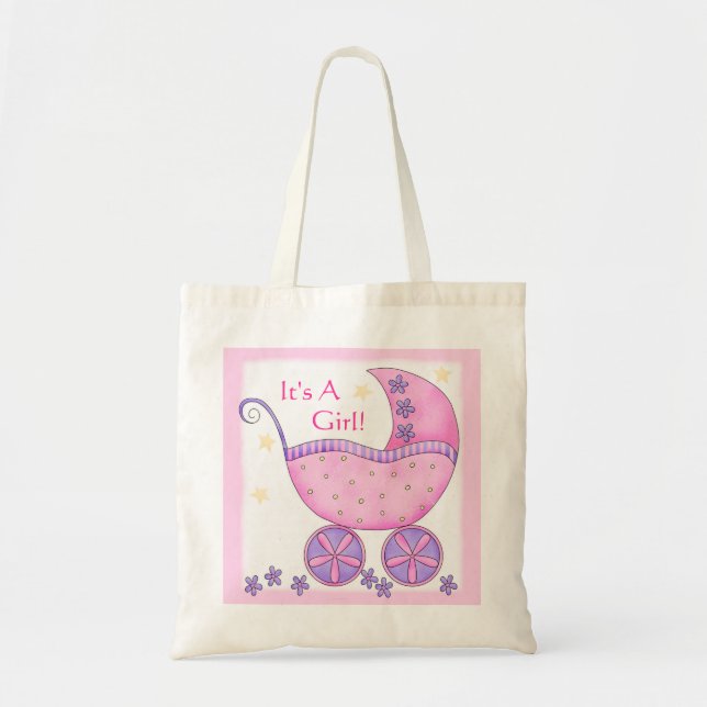 Bolsa Tote Carruagem De Bebê Rosa Personalizada (Frente)