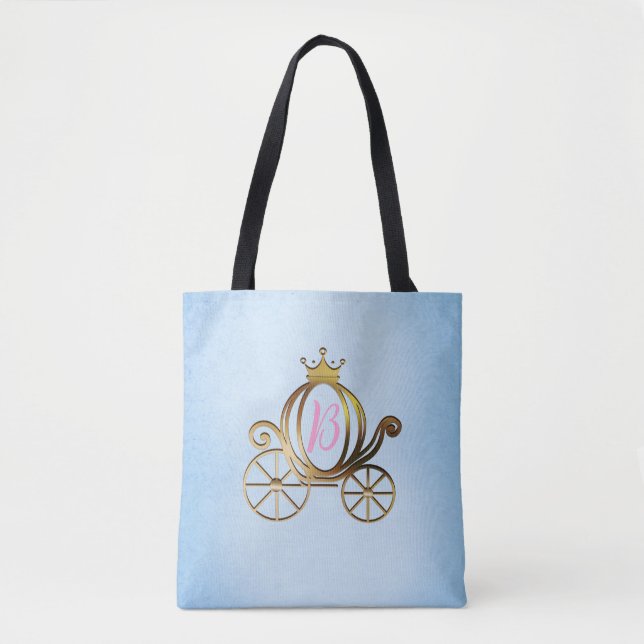 Bolsa Tote Carruagem Dourada da Princesa Conto Azul Real (Frente)