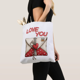 Bolsa Tote Carta de Amor Vintage do Dia dos Namorados Coração