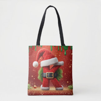 Bolsa Tote Carta de Natal K Com Coroa de Pinheiro Brilho de N