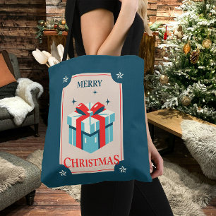 Bolsa Tote Cartão de Natal Antigo Com Caixa de Presente Festi