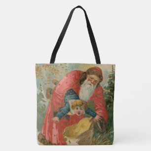Bolsa Tote Cartão de Natal Antigo, Papai Noel, Criança Malcri