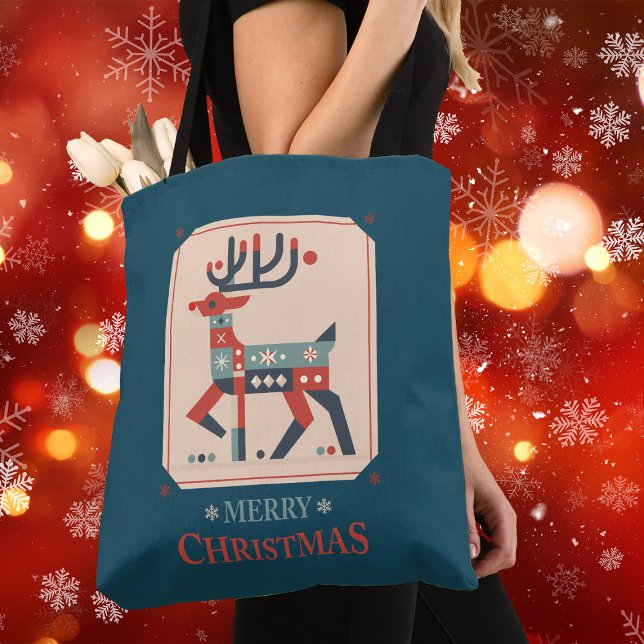 Bolsa Tote Cartão de Natal com Design de Ilustração de Reinde (Criador carregado)
