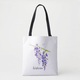Bolsa Tote Cartão de Saudação Botânica de Wisteria de Aquarel