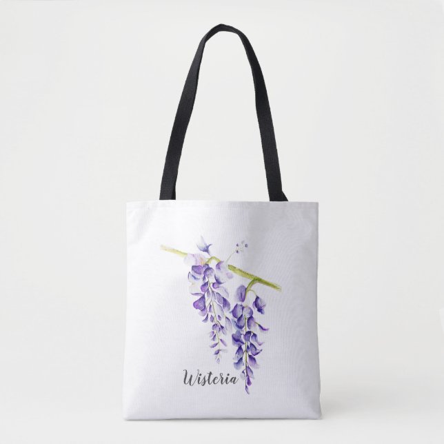 Bolsa Tote Cartão de Saudação Botânica de Wisteria de Aquarel (Frente)