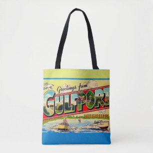 Bolsa Tote Cartão postal retrô de Gulfport Mississippi