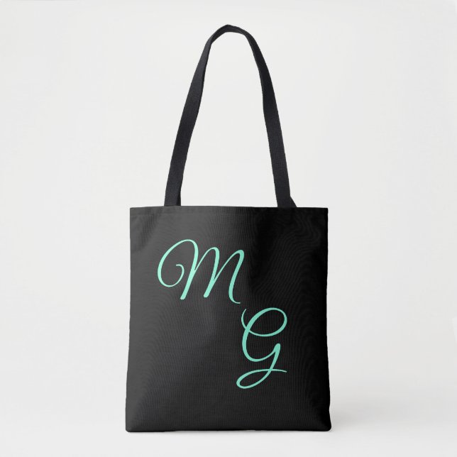Bolsa Tote Cartas de Grace Mint Green sobre Preto (Frente)