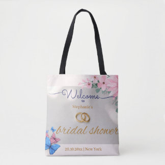 Bolsa Tote cartaz de boas-vindas romântico de flores cor-de-r
